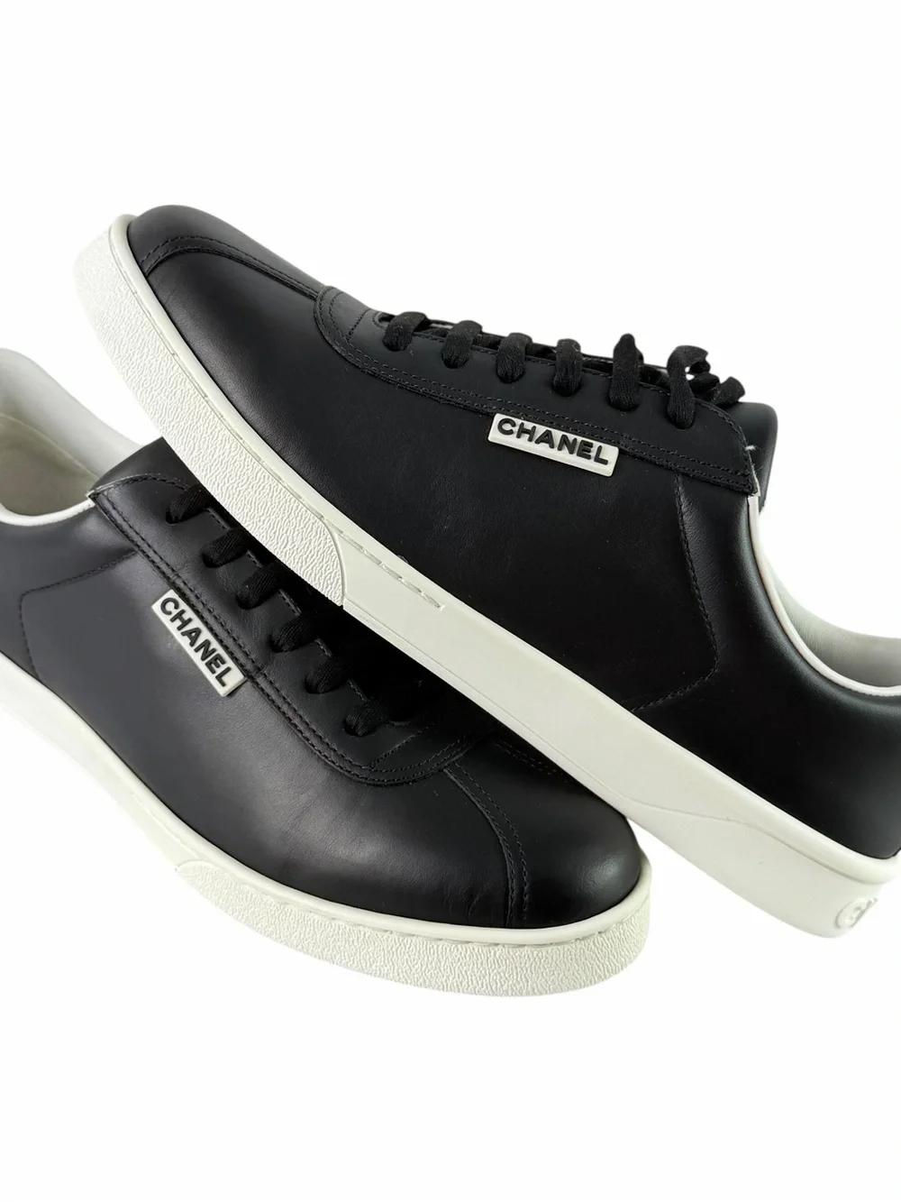 CHANEL Uniform Black Leather Low Top Unisex Sneakers Marked as 42 - W 11 - M 9
